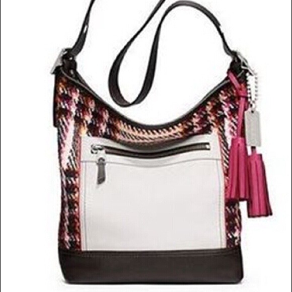 Authentic Coach colorblock plaid duffle bag F21146