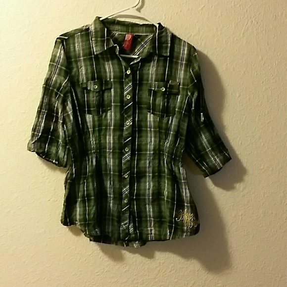 Green and black apple bottom plaid shirt