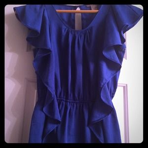 Satin ruffled blouse- royal blue