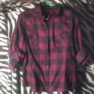 Purple & black flannel button-up shirt