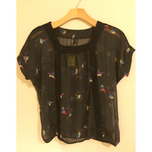 Sheer blouse with a bird pattern