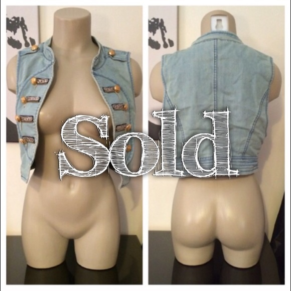 Jackets & Blazers - Denim Military Style Cropped Vest