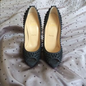 Auth Christian Louboutin spike peep toe size 37