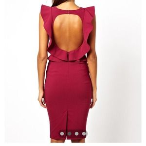 Asos Deep v pencil dress with ruffles