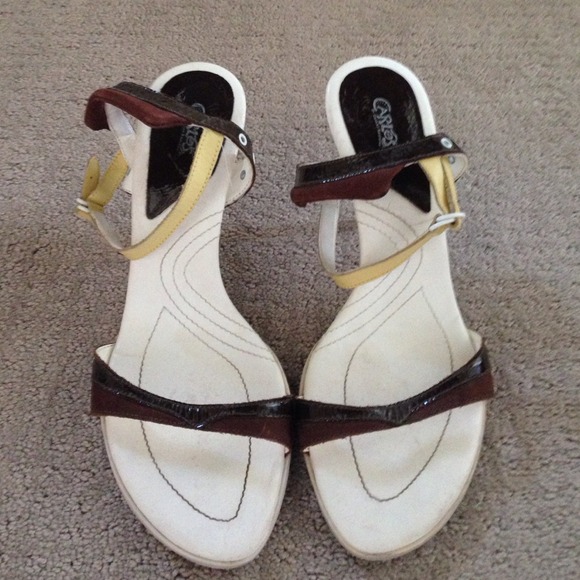 Brown and white heels