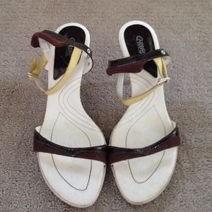 Brown and white heels