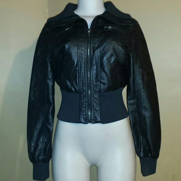 💖Black Faux Leather Bomber Jacket 💖