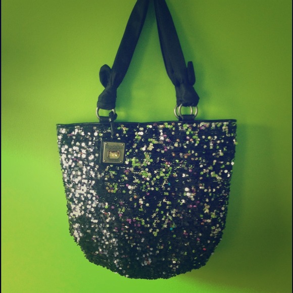 Vera Wang Queenie Black Metallic Sequin Bag