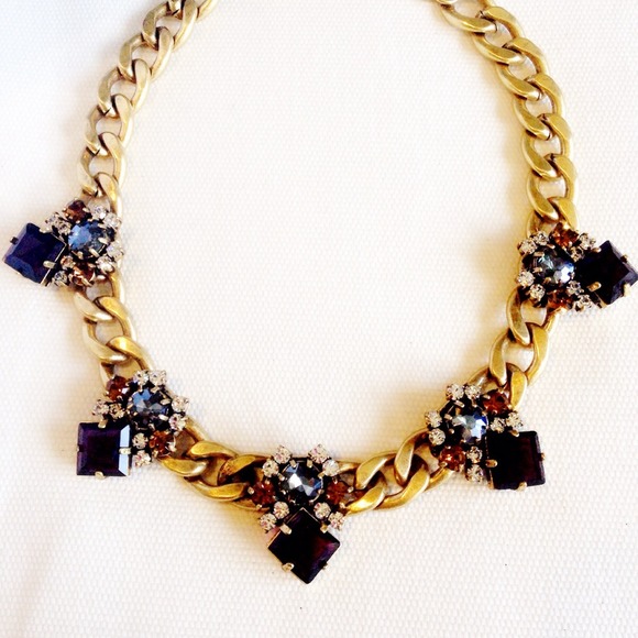 J. Crew Necklace with Gold Chain and Purple Stones