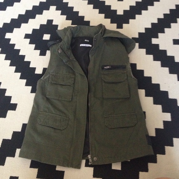 Army green leather lined vest