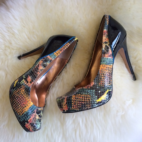 BCBGeneration Shoes - Colorful Snake Print Platform Pumps w/ Rose Gold