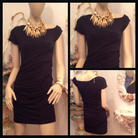 Little Black Dress with Uneven Cuff Sleeves
