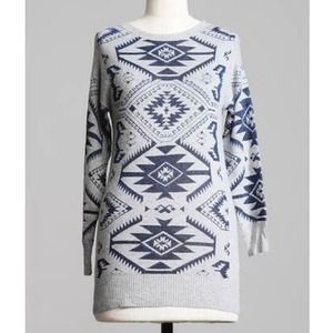 Young Threads Gray and Blue Metallic Tribal Tunic