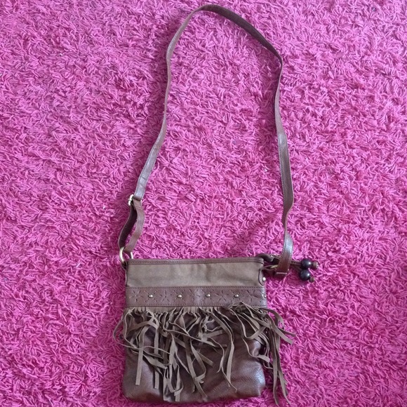 Leather satchel fringe purse