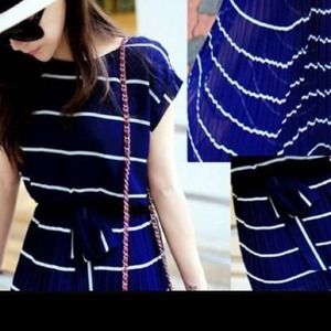 Brand new long royal blue stripes dress with belt