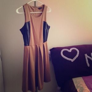Tan baby doll dress with faux leather sides