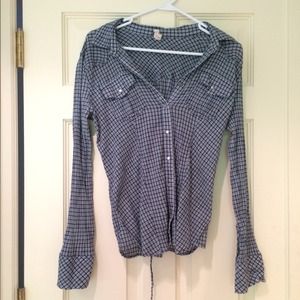 Free People plaid longlseeve string shirt