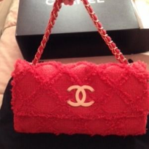 Brand new Chanel jumbo flap bag in red tweed