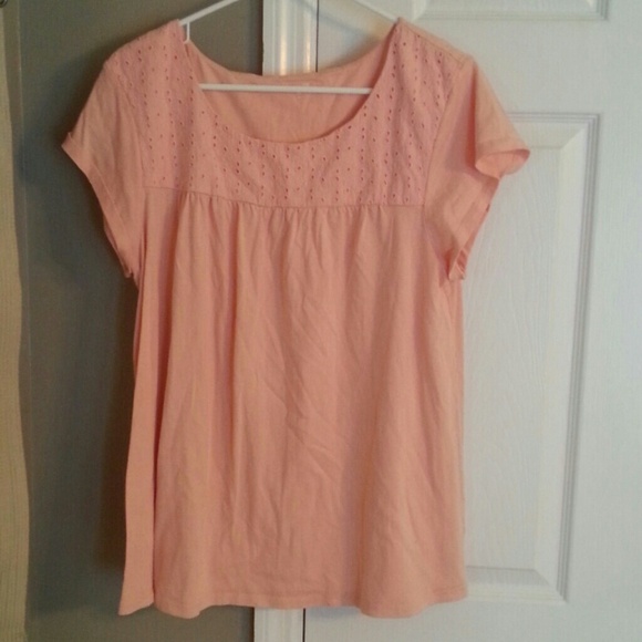 Peach blouse with eyelet detail
