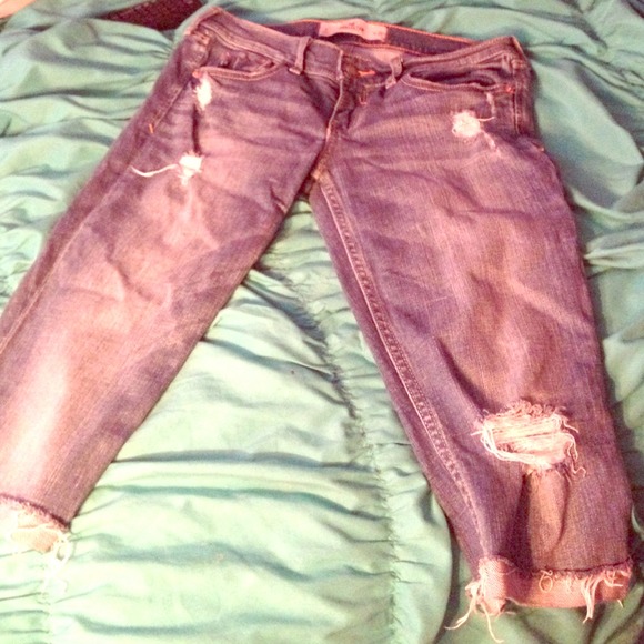 Size 3: Hollister Light Wash Destroyed Capris