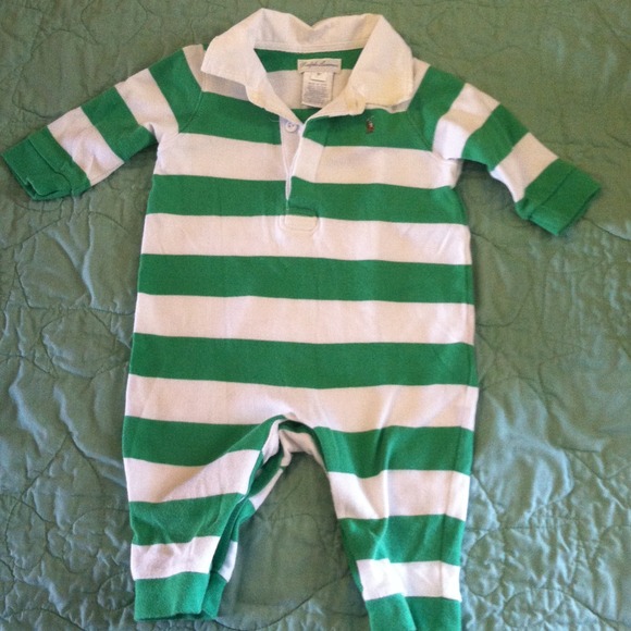 Ralph Lauren green and white striped onesie!