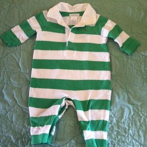 Ralph Lauren green and white striped onesie!
