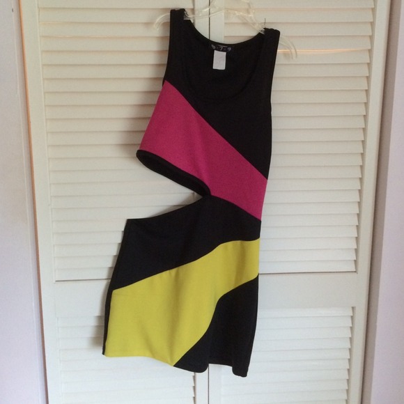 Small cut out black with pink and yellow dress