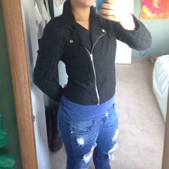 Black lace motorcycle jacket