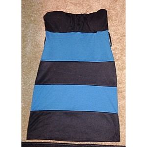 Strapless black and blue dress