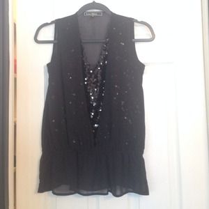 Sheer black and sequin top with elastic waist