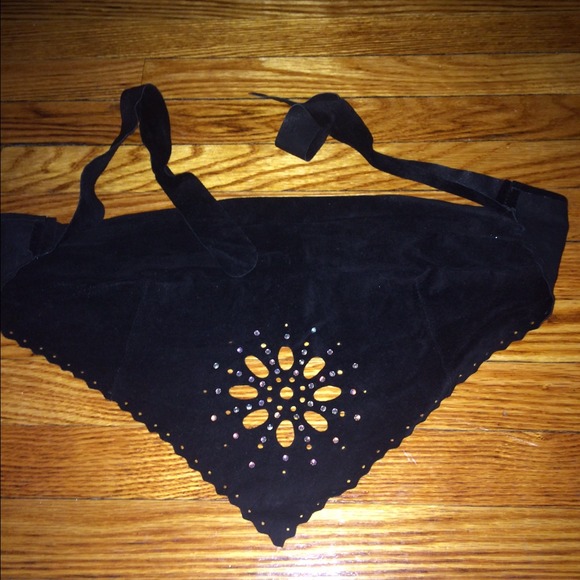 Suede bandeau top with a cut out and rhinestones