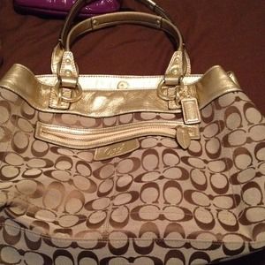 Gold coach tote
