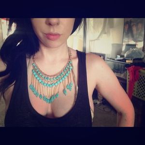 Turquoise and gold tribal chain necklace