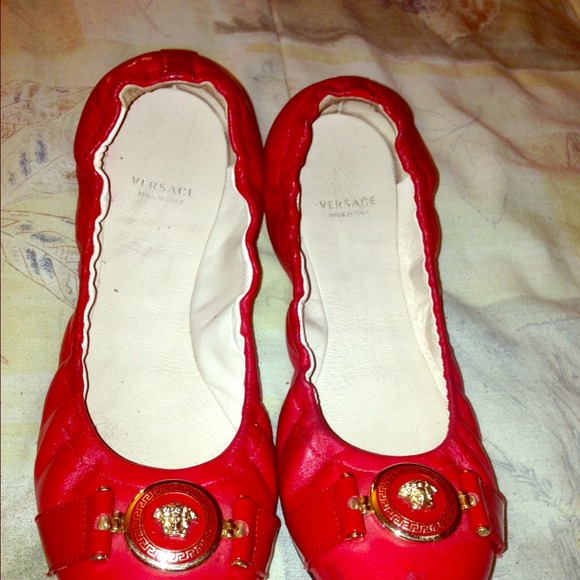 Red leather versace flats
