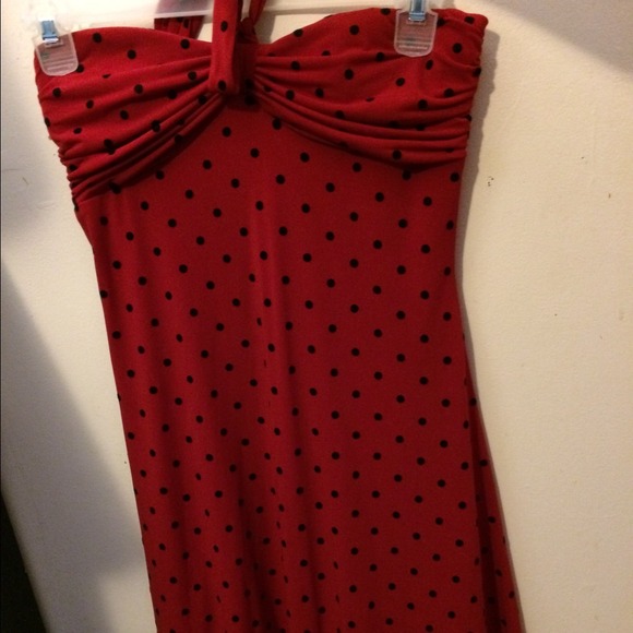 Red dress with black polka dots