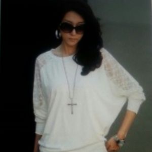 Batwing Lace Cotton Blend T-Shirt