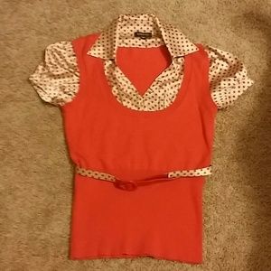 Orange and cream polka dot blouse