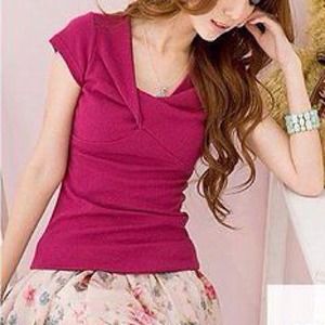 Magenta Sweet v-neck blouse Casual or Dressy XS-S
