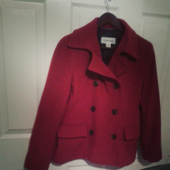 Calvin Klein red pea coat