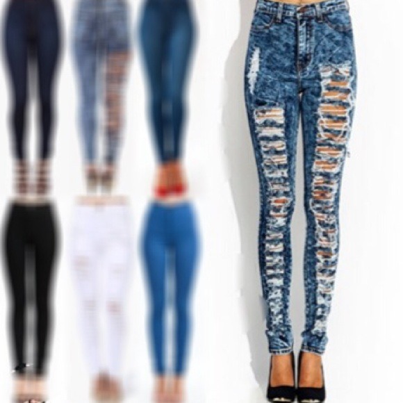 🆕🆕Acid distressed High Waist denim Jean!