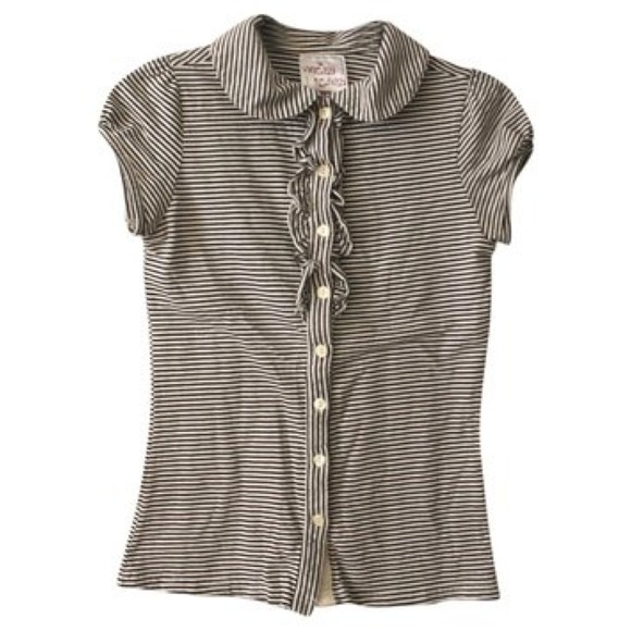 Black And White Striped Frill Button Down Top - Picture 1 of 1