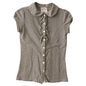 Black And White Striped Frill Button Down Top