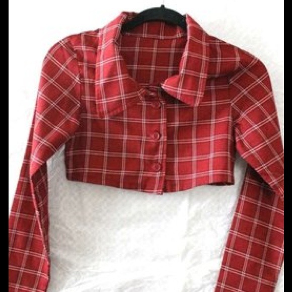 🚫SOLD Cropped Long Sleeve Checkered Red outerwear - Picture 4 of 4