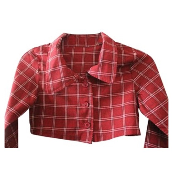 🚫SOLD Cropped Long Sleeve Checkered Red outerwear - Picture 1 of 4