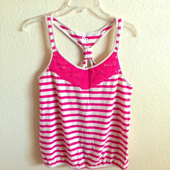 Cute Striped/Crochet Tank Top