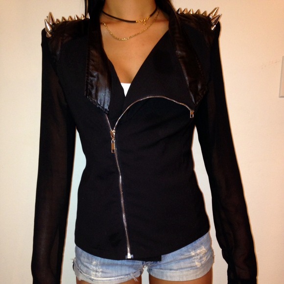Spiked Chiffon Moto Jacket - Nasty Gal
