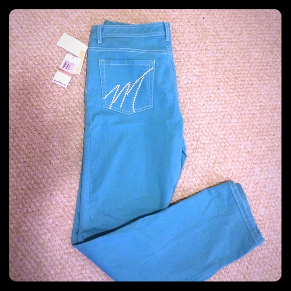 💐Michael Kors jeans-aqua/white studs on pockets💐