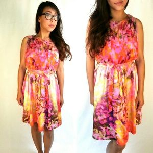 Pink leopard print pleated dress with waist tie
