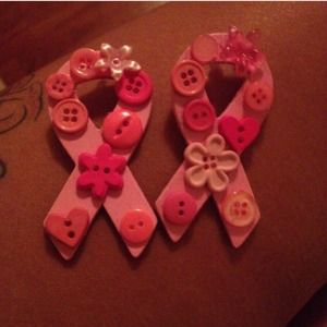 Breast cancer button earrings