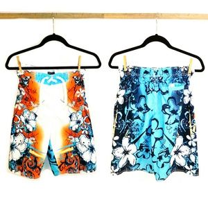 Boys Hawaiian blue swim trunks